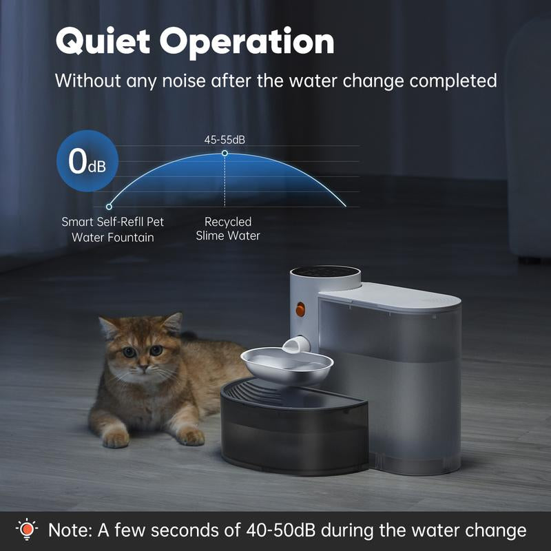 Smart Self-Refill Pet Water Fountain, Stainless Steel Bowl, 2025 New Arrival,Automatic Pet Water Dispenser, Pet Feeding Supplies for Small Dogs&Cats, Kitten Drinking Fountain, Dog&Cat Accessories, Cat Stuff, Petlife.